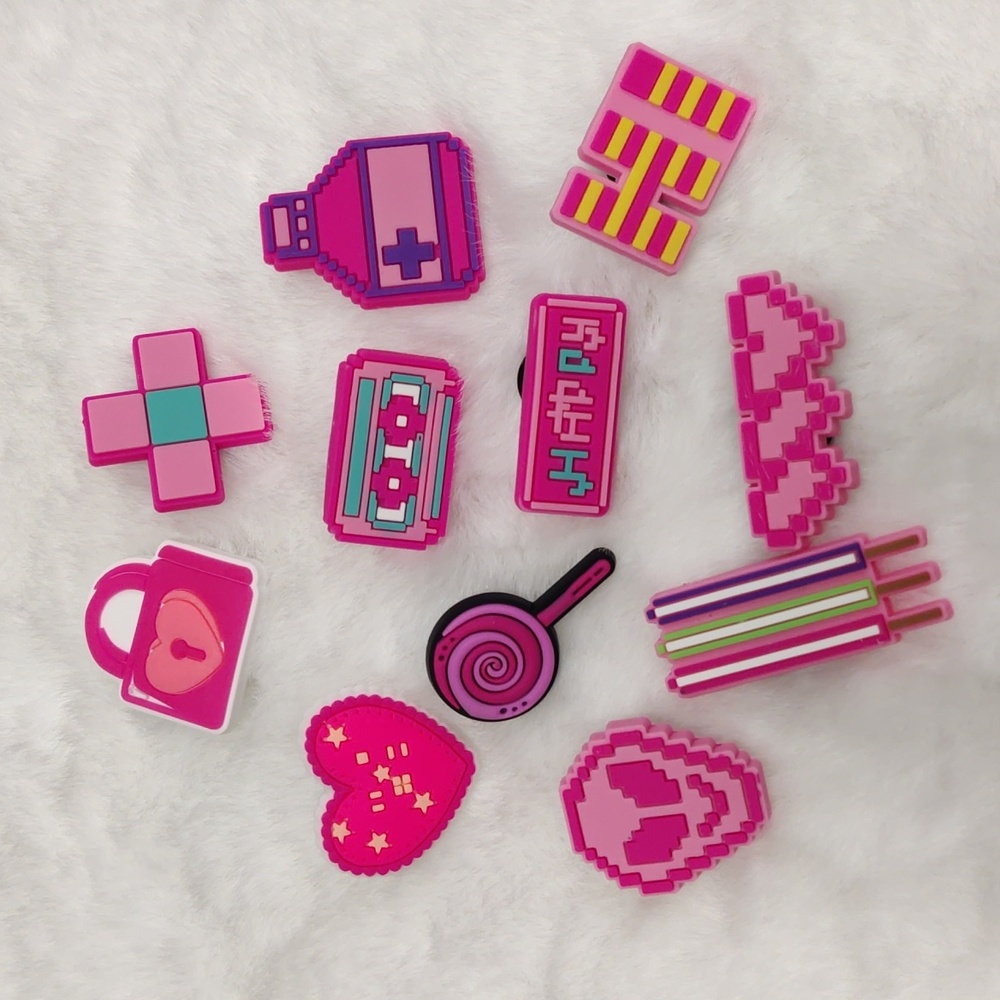 Pink croc charms pixel style